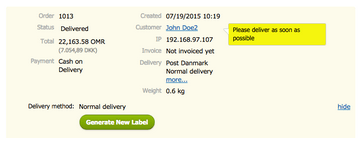 Screenshot: Tracking number with the integration: automatically per order or for many orders