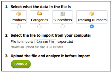 Screenshot: Tracking number with the integration: automatically per order or for many orders