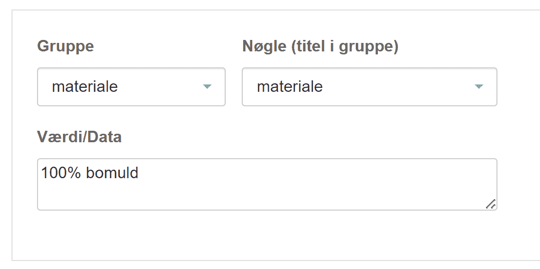 Screenshot: Meta data for specific fields