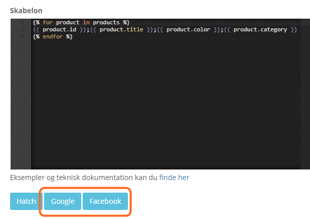 Screenshot: Setting up the product feed
