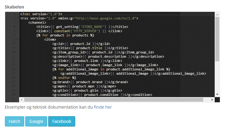 Screenshot: Setting up the product feed