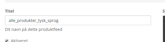 Screenshot: Setting up the product feed
