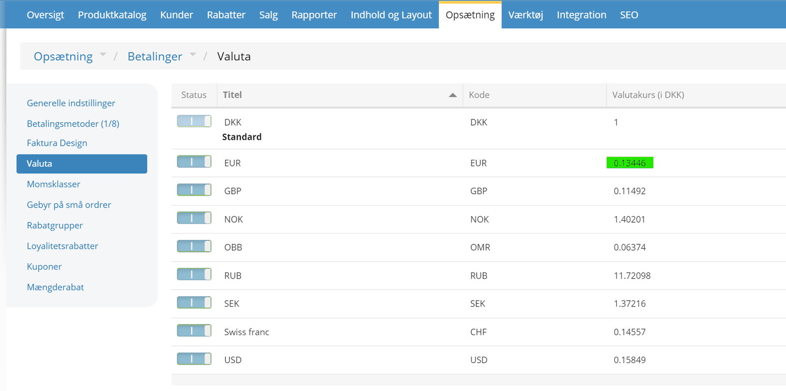 Screenshot: Product prices in another currency