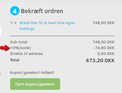 Screenshot: Redeeming discount coupons
