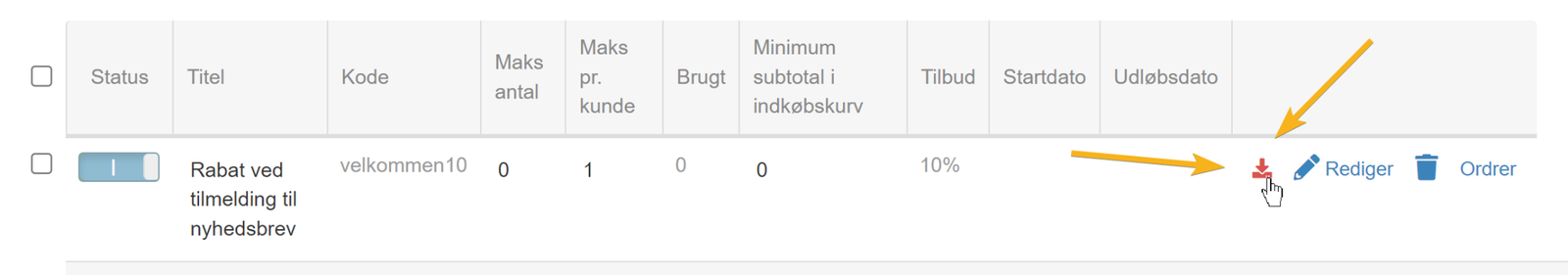 Screenshot: Unique codes in particular