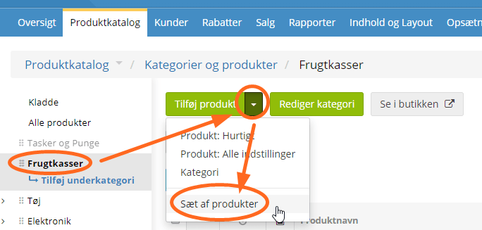Screenshot: How to create a product set