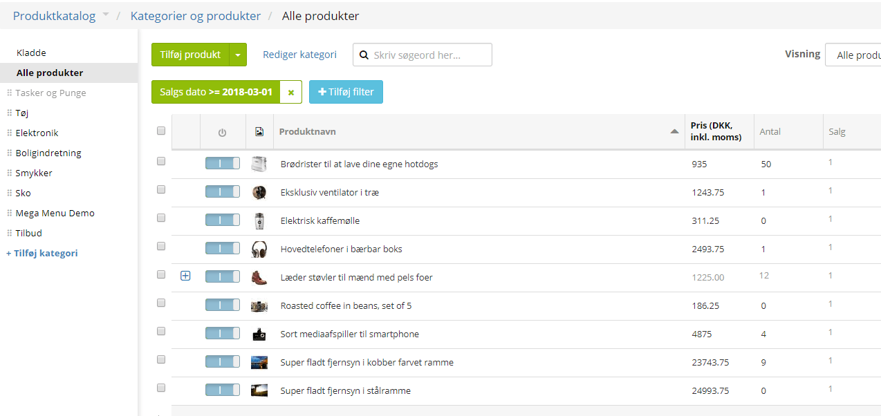 Screenshot: Sales in a chosen period