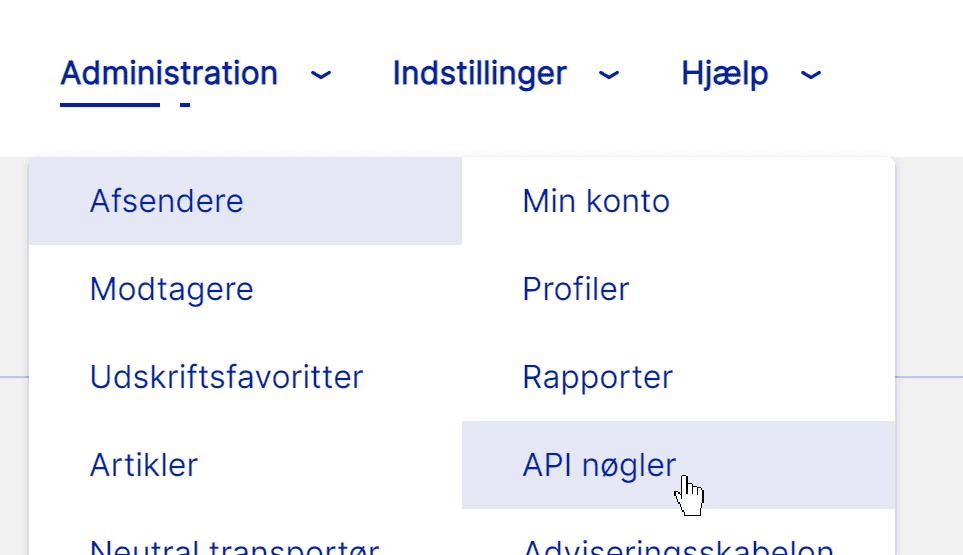 Screenshot: API key for labels and tracking