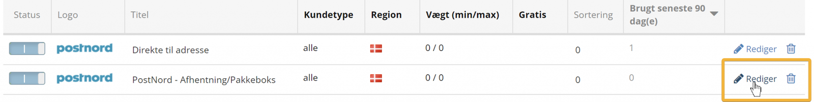 Screenshot: API key for labels and tracking