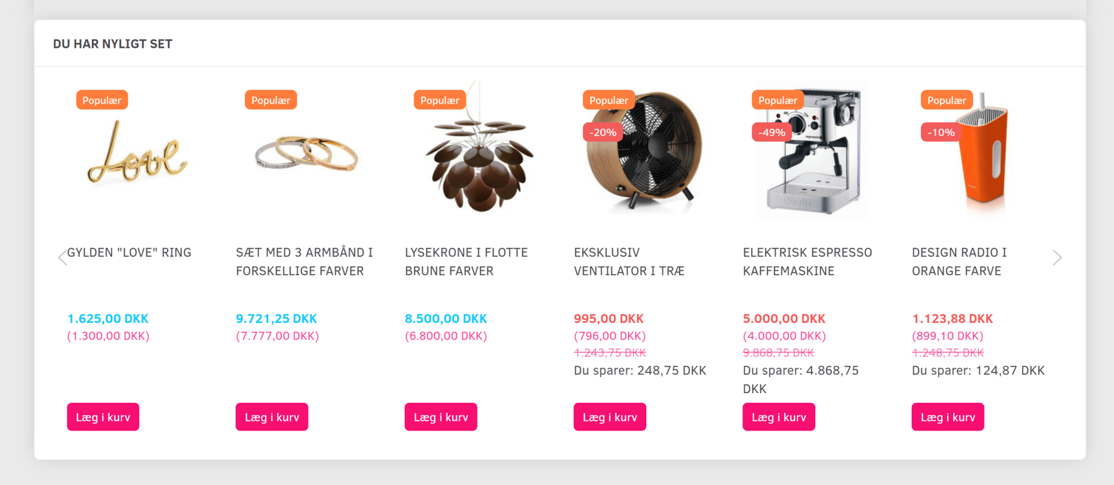 Screenshot: Recently viewed – help customers find products again