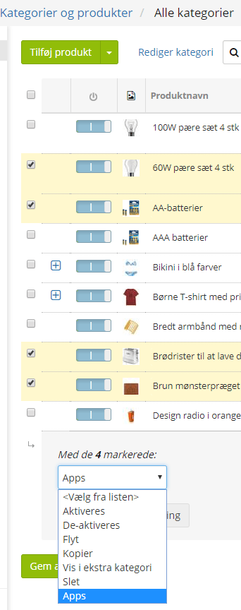 Screenshot: Choose your products
