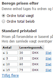 Screenshot: Delivery by weight or price