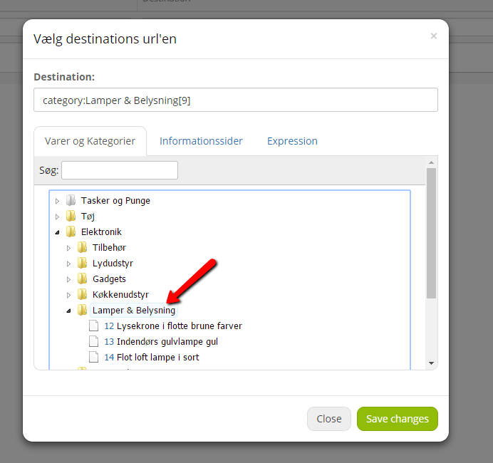 Screenshot: Redirecting pages/links (301 redirect)