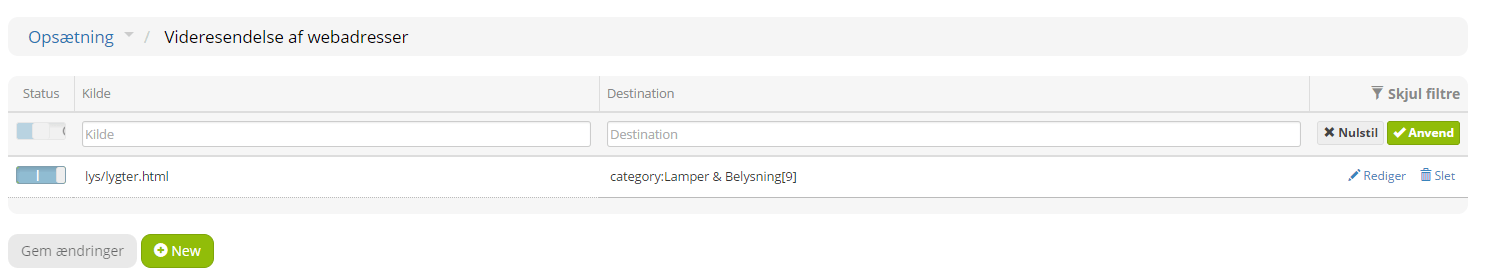 Screenshot: Redirecting pages/links (301 redirect)